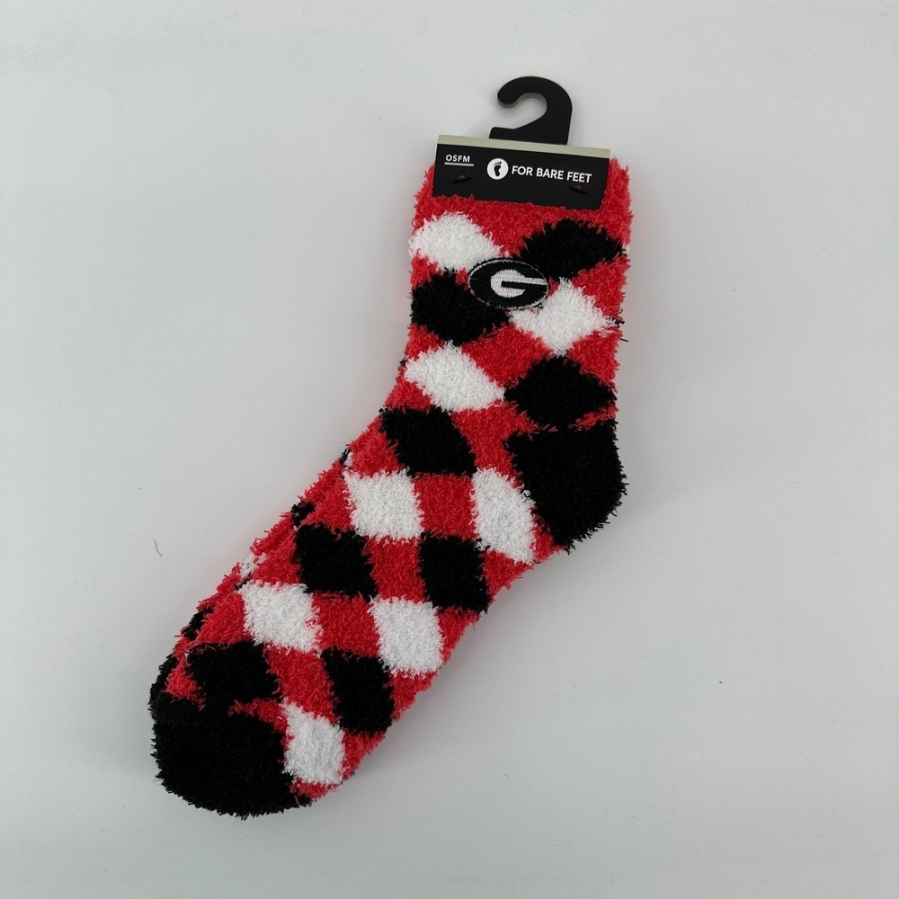 For Bare Feet Georgia Bulldogs Red Black White Diamond Cozy Crew Socks OSFM - Picture 2 of 4